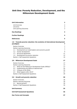 Unit 1: Poverty Reduction, Development and the Mdgs