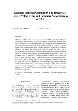 Regional Economic Community Building Amidst Rising Protectionism and Economic Nationalism in ASEAN