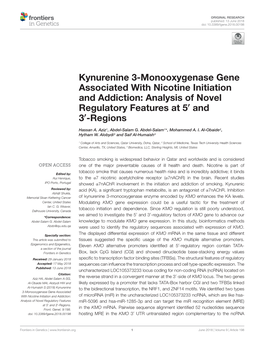 Kynurenine 3-Monooxygenase Gene Associated with Nicotine Initiation and Addiction: Analysis of Novel Regulatory Features at 50 and 30-Regions