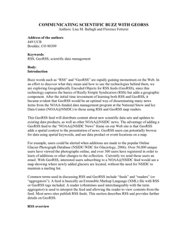 COMMUNICATING SCIENTIFIC BUZZ with GEORSS Authors: Lisa M