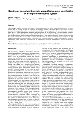 Rearing of Parasitoid Braconid Wasp Dinocampus Coccinellae in a Simplified Tritrophic System