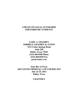 Update on Legal Standards for Forensic Evidence Gary