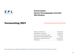 Voranschlag 2021 Für DV Beschlussfassung Auf Dem Zirkularweg 28.10.2020