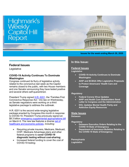 Weekly Capitol Hill Report March 20, 2020