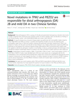Novel Mutations in TPM2 and PIEZO2 Are Responsible for Distal