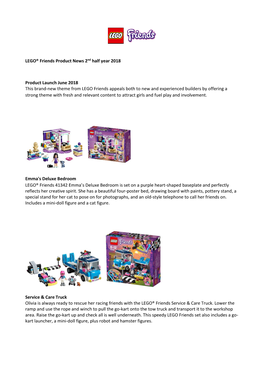 LEGO® Friends Product News 2Nd Half Year 2018 Product Launch June 2018 This Brand-New Theme from LEGO Friends Appeals Both to N