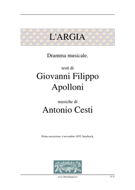 L'argia Giovanni Filippo Apolloni Antonio Cesti