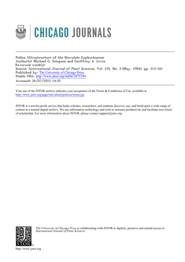 Pollen Ultrastructure of the Biovulate Euphorbiaceae Author(S): Michael G