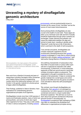 Unraveling a Mystery of Dinoflagellate Genomic Architecture 3 May 2021