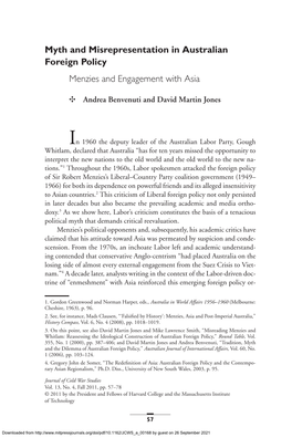 Myth and Misrepresentation in Australian Foreign Policy Menzies and Engagement with Asia