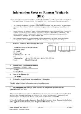 Information Sheet on Ramsar Wetlands (RIS)