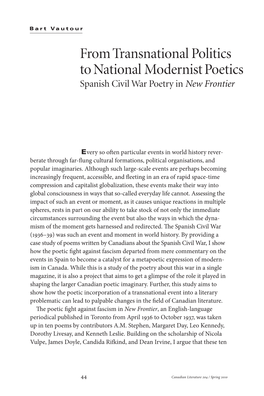 From Transnational Politics to National Modernist Poetics Spanish Civil War Poetry in New Frontier