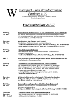 Intersport – Und Wanderfreunde Pinzberg E. V. Korporatives Mitglied Des „Fränkische – Schweiz – Verein“ W Gemeinnützig Anerkannt