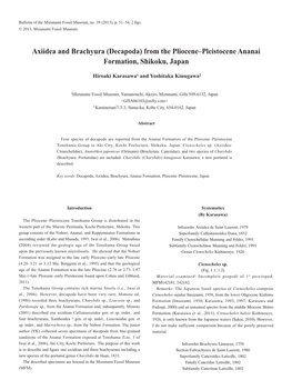 Axiidea and Brachyura (Decapoda) from the Pliocene–Pleistocene Ananai Formation, Shikoku, Japan