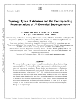 Topology Types of Adinkras and the Corresponding Representations of N-Extended Supersymmetry Arxiv:0806.0050V1 [Hep-Th] 31