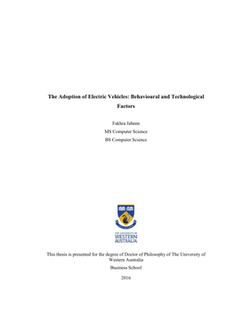 The Adoption of Electric Vehicles: Behavioural and Technological Factors