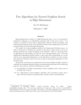 Two Algorithms for Nearest-Neighbor Search in High Dimensions