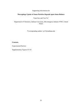 S1 Supporting Information for Macrophage Uptake of Janus Particles Depends Upon Janus Balance Yuan Gao and Yan Yu Department Of