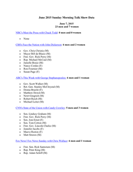 June 2015 Sunday Morning Talk Show Data