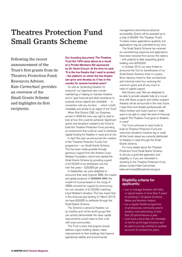 Theatres Protection Fund Small Grants Scheme