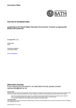 Thesis Submitted for the Degree of Doctor of Business Administration University of Bath School of Management December 2010