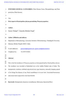 First Report of Dendrophthoe Falcata Parasitizing Thespesia Populnea