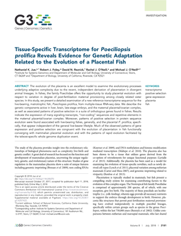 Tissue-Specific Transcriptome for Poeciliopsis Prolifica Reveals