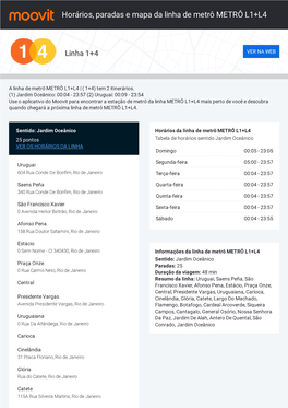 Horários, Paradas E Mapa Da Linha De Metrô METRÔ L1+L4
