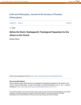 Kierkegaard's Theological Preparation for the Attack on the Church