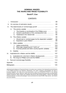 NOMINAL WAGES. the NAIRU and WAGE FLEXIBILITY David T