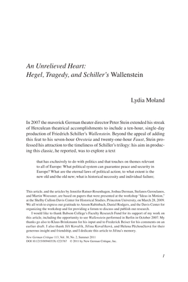 Hegel, Tragedy, and Schiller's Wallenstein