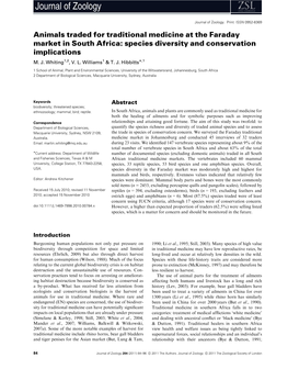 Animals Traded for Traditional Medicine at the Faraday Market in South Africa: Species Diversity and Conservation Implications M