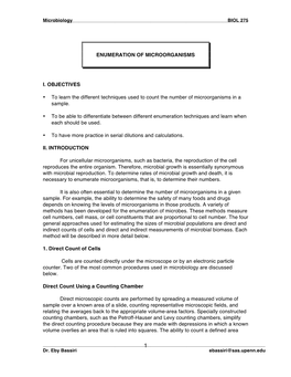 Methods of Enumeration of Microorganisms