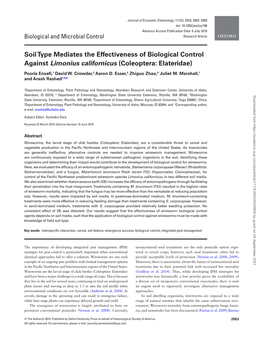 Soil Type Mediates the Effectiveness of Biological Control Against Limonius Californicus (Coleoptera: Elateridae) Pooria Ensafi,1 David W