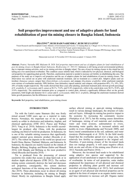 Soil Properties Improvement and Use of Adaptive Plants for Land Rehabilitation of Post Tin Mining Closure in Bangka Island, Indonesia