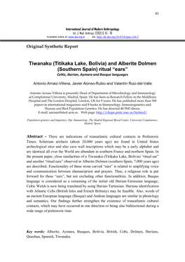 Tiwanaku (Titikaka Lake, Bolivia) and Alberite Dolmen (Southern Spain) Ritual “Ears” Celtic, Iberian, Aymara and Basque Languages