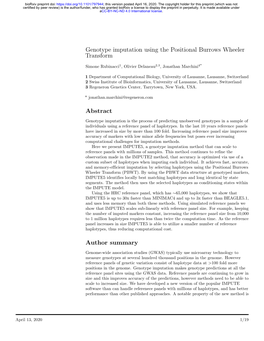 Genotype Imputation Using the Positional Burrows Wheeler Transform Abstract Author Summary