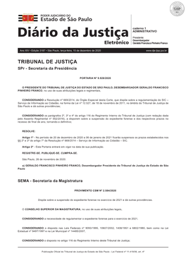 TRIBUNAL DE JUSTIÇA Spr - Secretaria Da Presidência