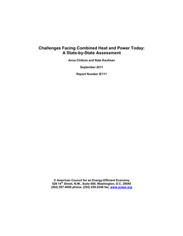 Challenges Facing Combined Heat and Power Today: a State-By-State Assessment