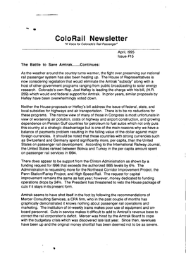 Colorail Newsletter "A Voice for Colorado's Rail Passenger"