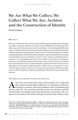 ARCHIVES and the CONSTRUCTION of IDENTITY Palpable