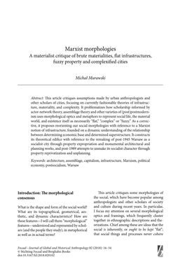 Marxist Morphologies a Materialist Critique of Brute Materialities, Fl at Infrastructures, Fuzzy Property and Complexifi Ed Cities