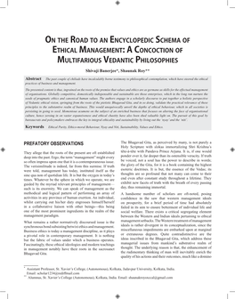 On the Road to an Encyclopedic Schema of Ethical Management: a Concoction of Multifarious Vedantic Philosophies Shivaji Banerjee*, Shaunak Roy**