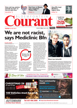 We Are Not Racist, Says Mediclinic Bfn