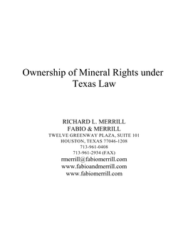 Ownership of Mineral Rights Under Texas Law