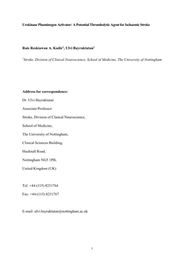 Urokinase Plasminogen Activator: a Potential Thrombolytic Agent for Ischaemic Stroke