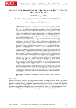 Wastewater Treatment by Electrodialysis System and Fouling Problems