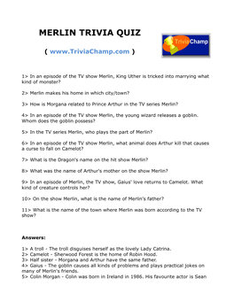 Merlin Trivia Quiz