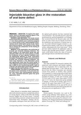 Injectable Bioactive Glass in the Restoration of Oral Bone Defect