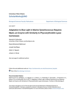 Adaptation to Blue Light in Marine Synechococcus Requires Mpeu, an Enzyme with Similarity to Phycoerythrobilin Lyase Isomerases